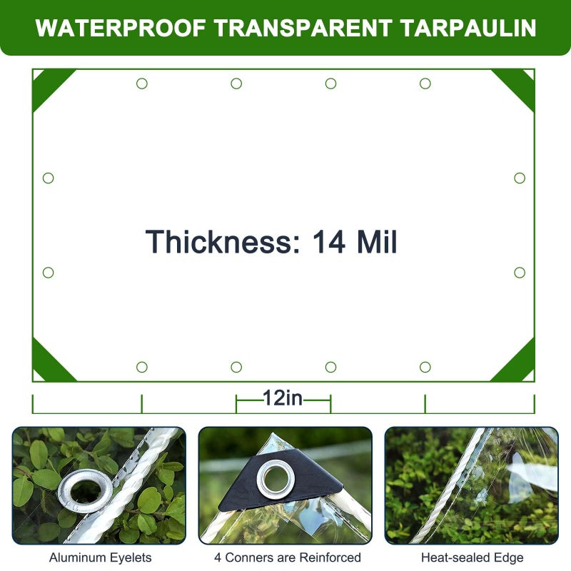 Sinessy 8x10ft Clear tarp  Clear Heavy Duty tarp 14Mil Thickened Transparent Tear Resistant Water Resistant PVC Vinyl Tarpaulin Enclosurewith Grommets and Reinforced Edges for Patio Porch  Outdoor - Image 3